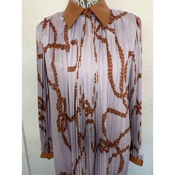 LAFAYETTE 148 NEW YORK Printed Plisse Dress Lavender, Brown Size XS - Picture 7 of 12